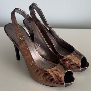 Moda Metallic Bronze Peep-Toe Slingback Heels